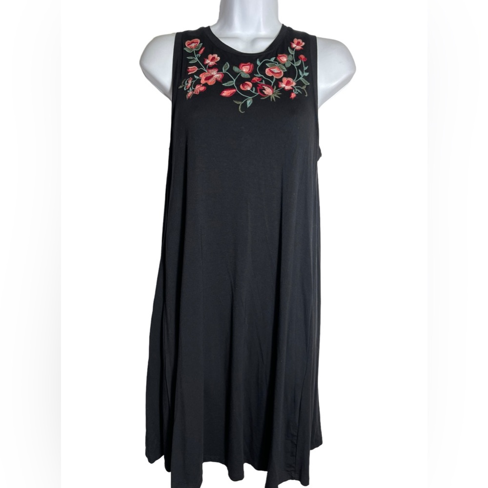 Ann Taylor LOFT dress cute‎ casual black sleeveless dress with roses ❤️🖤❤️